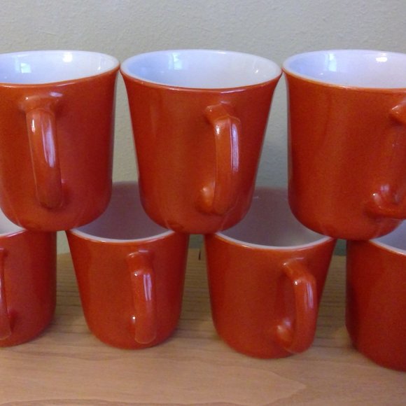 Set of 7 Vintage Corning Burnt Orange Milk Glass Tea Coffee Hot Chocolate Mugs - Picture 2 of 9